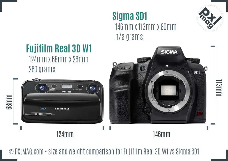 Fujifilm Real 3D W1 vs Sigma SD1 size comparison
