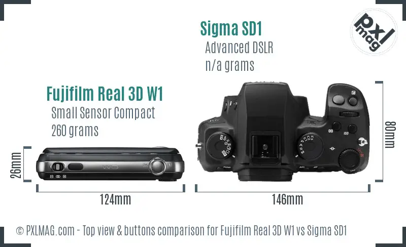 Fujifilm Real 3D W1 vs Sigma SD1 top view buttons comparison