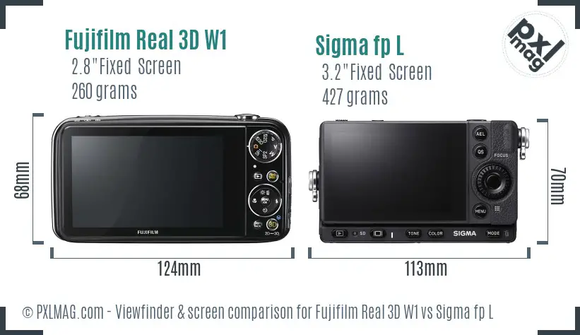 Fujifilm Real 3D W1 vs Sigma fp L Screen and Viewfinder comparison