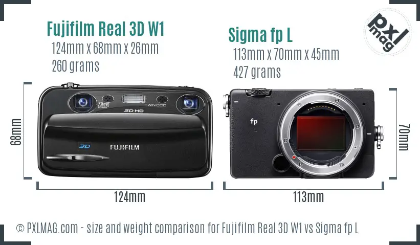 Fujifilm Real 3D W1 vs Sigma fp L size comparison