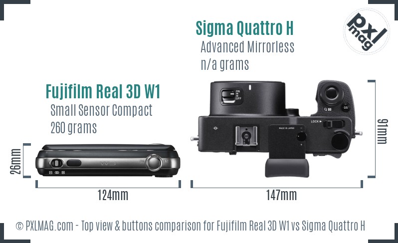 Fujifilm Real 3D W1 vs Sigma Quattro H top view buttons comparison