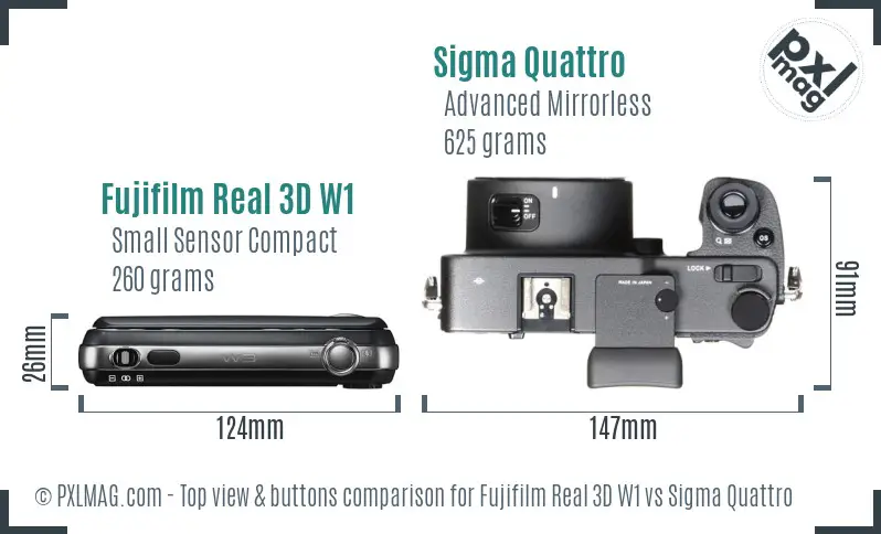 Fujifilm Real 3D W1 vs Sigma Quattro top view buttons comparison