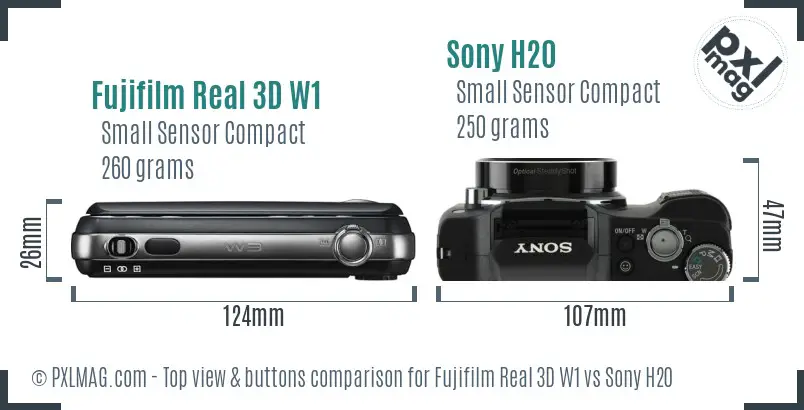 Fujifilm Real 3D W1 vs Sony H20 top view buttons comparison