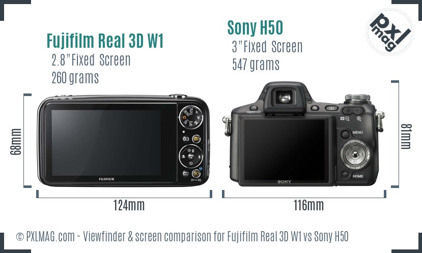 Fujifilm Real 3D W1 vs Sony H50 Screen and Viewfinder comparison