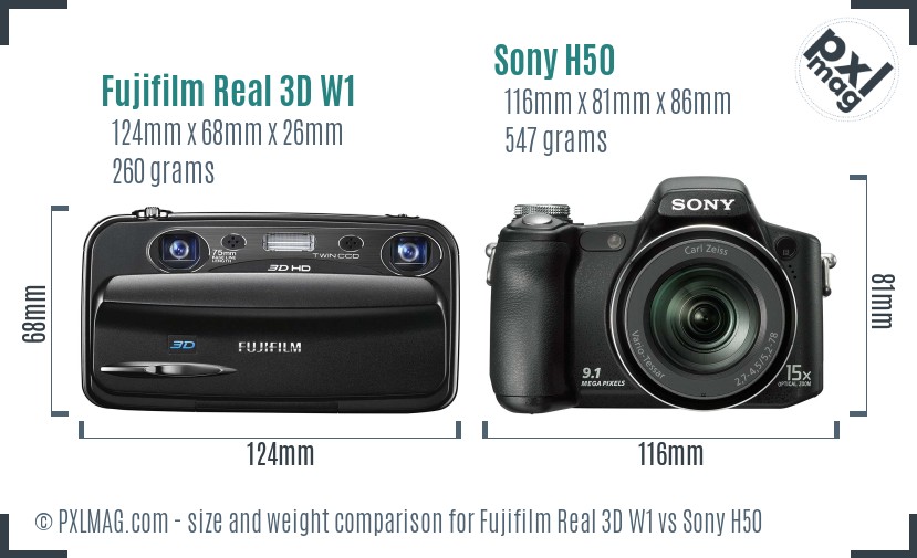 Fujifilm Real 3D W1 vs Sony H50 size comparison
