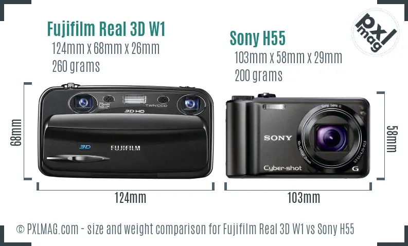 Fujifilm Real 3D W1 vs Sony H55 size comparison