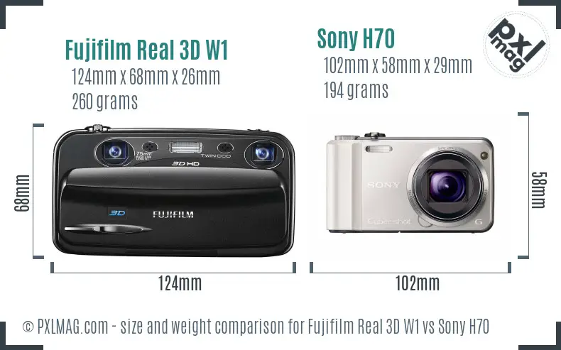 Fujifilm Real 3D W1 vs Sony H70 size comparison