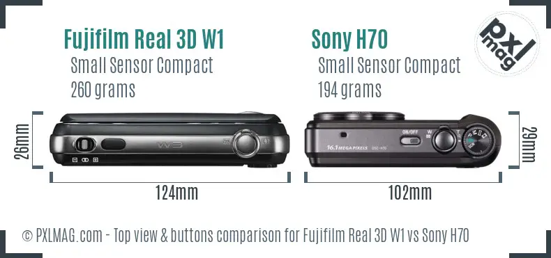 Fujifilm Real 3D W1 vs Sony H70 top view buttons comparison