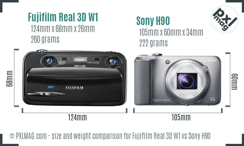 Fujifilm Real 3D W1 vs Sony H90 size comparison