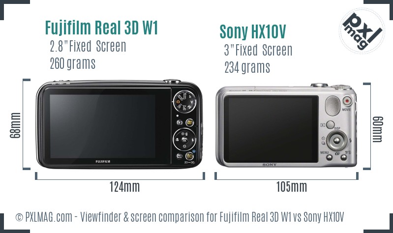 Fujifilm Real 3D W1 vs Sony HX10V Screen and Viewfinder comparison