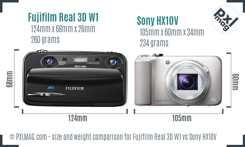 Fujifilm Real 3D W1 vs Sony HX10V size comparison