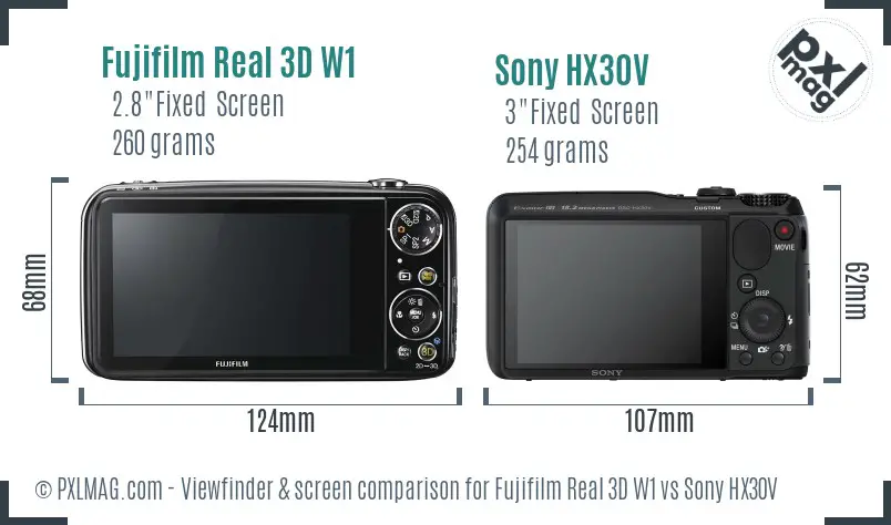 Fujifilm Real 3D W1 vs Sony HX30V Screen and Viewfinder comparison