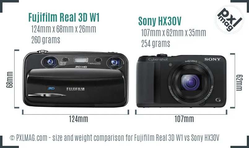 Fujifilm Real 3D W1 vs Sony HX30V size comparison