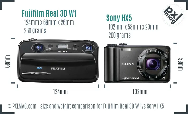 Fujifilm Real 3D W1 vs Sony HX5 size comparison