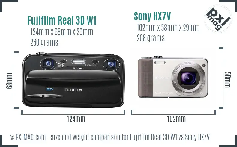 Fujifilm Real 3D W1 vs Sony HX7V size comparison Fujifilm Real 3D W1 vs Sony HX7V size comparison