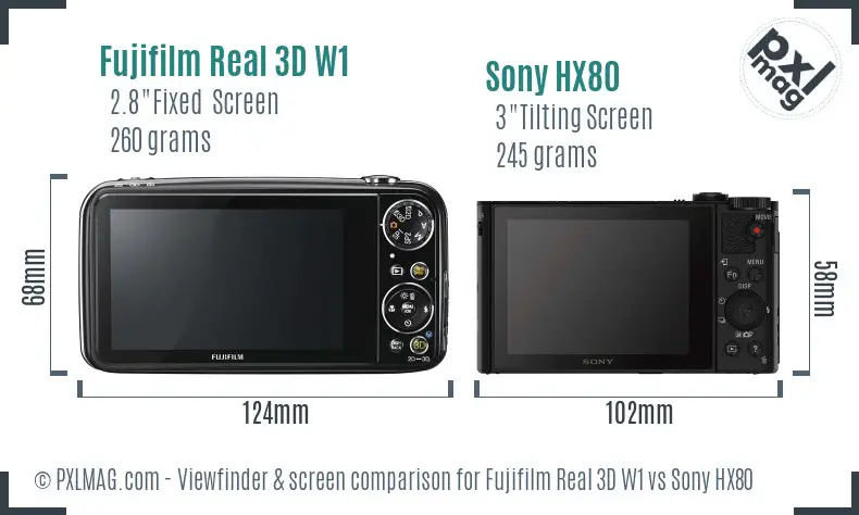 Fujifilm Real 3D W1 vs Sony HX80 Screen and Viewfinder comparison