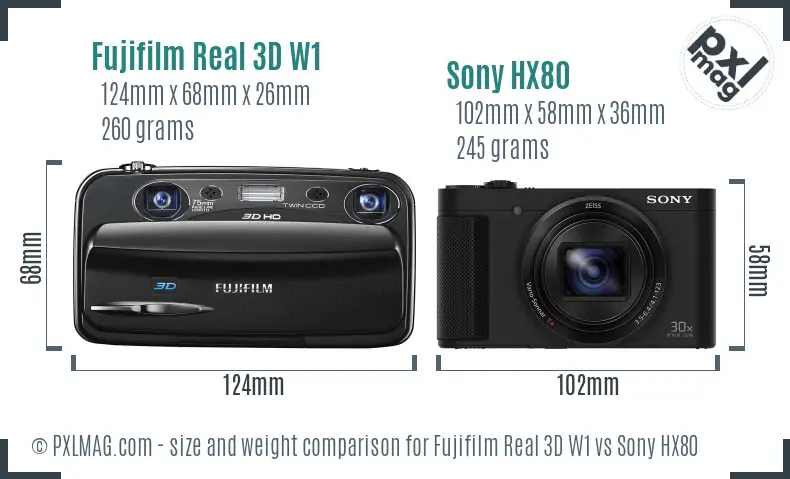 Fujifilm Real 3D W1 vs Sony HX80 size comparison