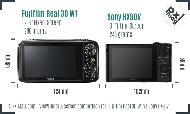 Fujifilm Real 3D W1 vs Sony HX90V Screen and Viewfinder comparison