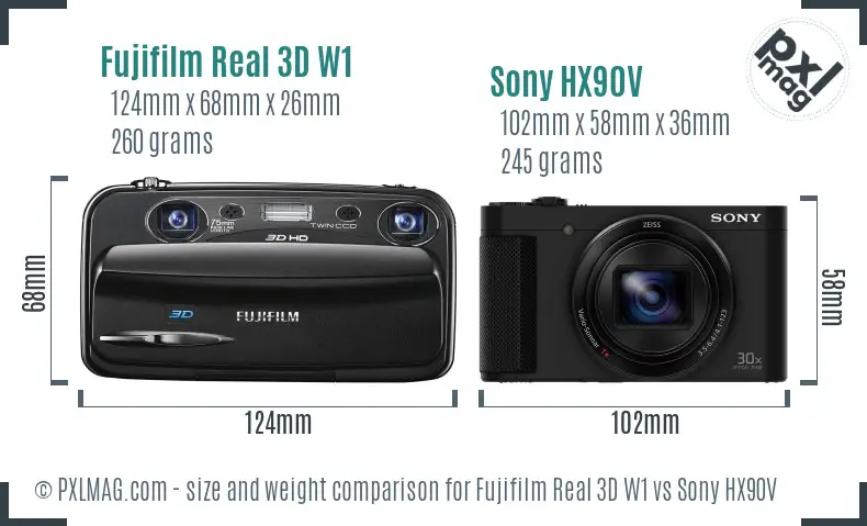Fujifilm Real 3D W1 vs Sony HX90V size comparison