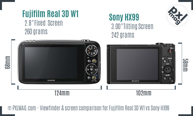 Fujifilm Real 3D W1 vs Sony HX99 Screen and Viewfinder comparison