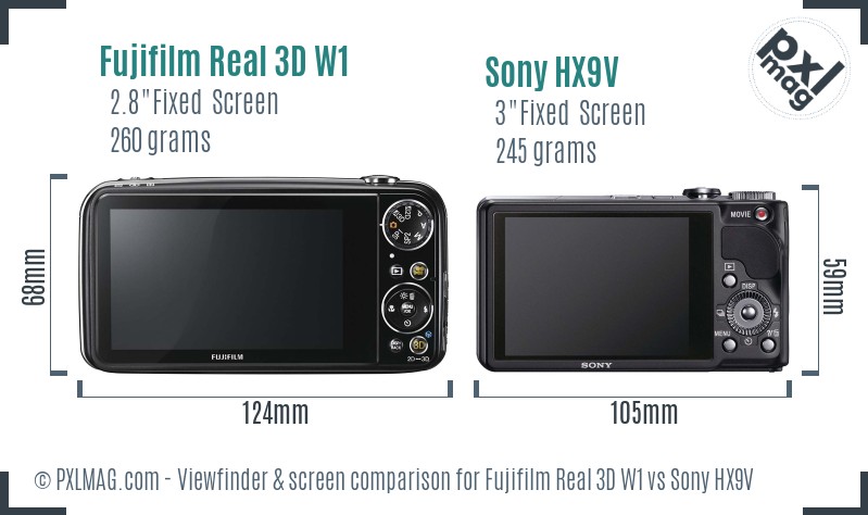 Fujifilm Real 3D W1 vs Sony HX9V Screen and Viewfinder comparison
