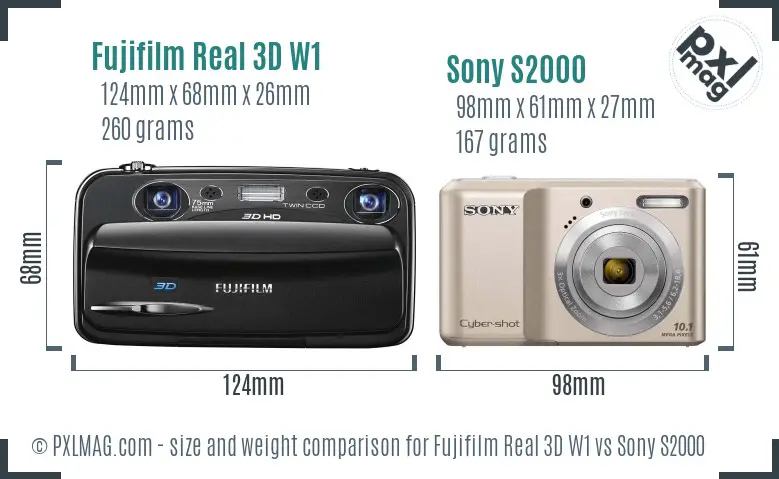 Fujifilm Real 3D W1 vs Sony S2000 size comparison