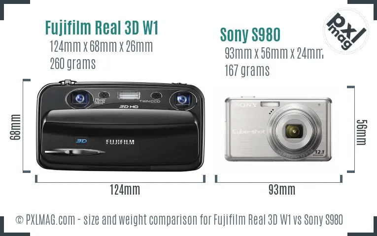 Fujifilm Real 3D W1 vs Sony S980 size comparison