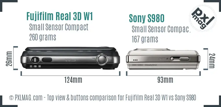 Fujifilm Real 3D W1 vs Sony S980 top view buttons comparison