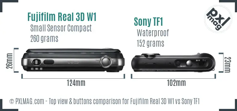Fujifilm Real 3D W1 vs Sony TF1 top view buttons comparison