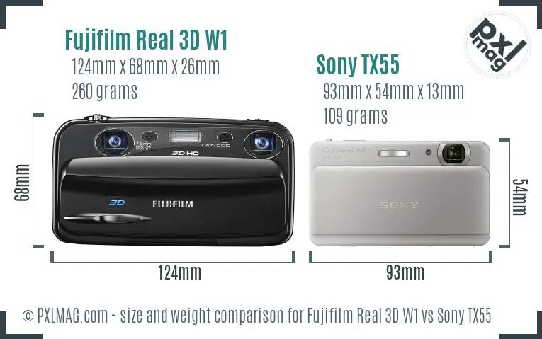 Fujifilm Real 3D W1 vs Sony TX55 size comparison Fujifilm Real 3D W1 vs Sony TX55 size comparison