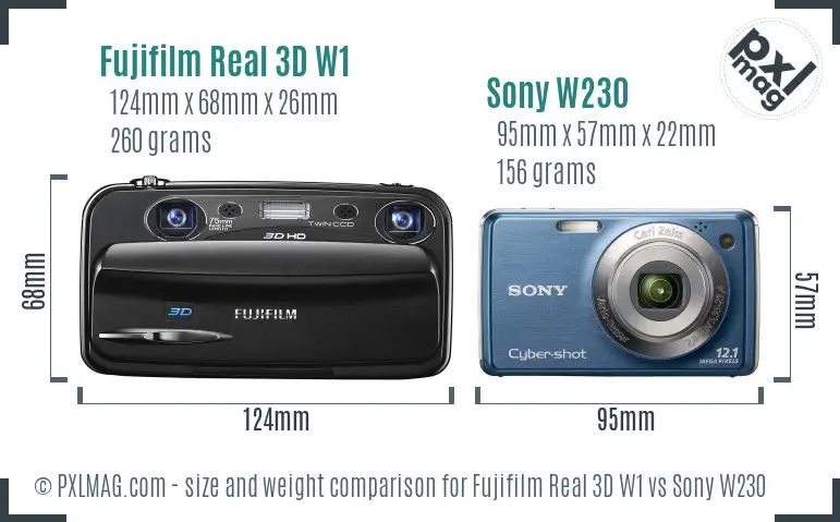 Fujifilm Real 3D W1 vs Sony W230 size comparison