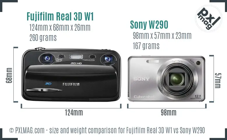 Fujifilm Real 3D W1 vs Sony W290 size comparison