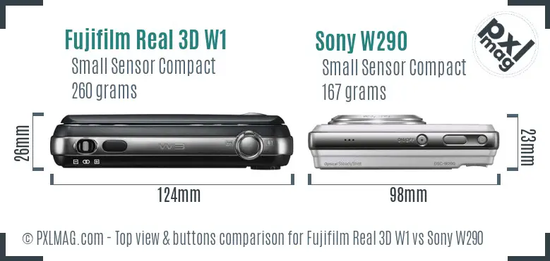 Fujifilm Real 3D W1 vs Sony W290 top view buttons comparison