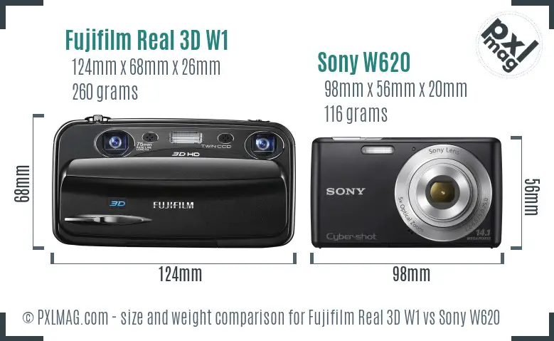 Fujifilm Real 3D W1 vs Sony W620 size comparison