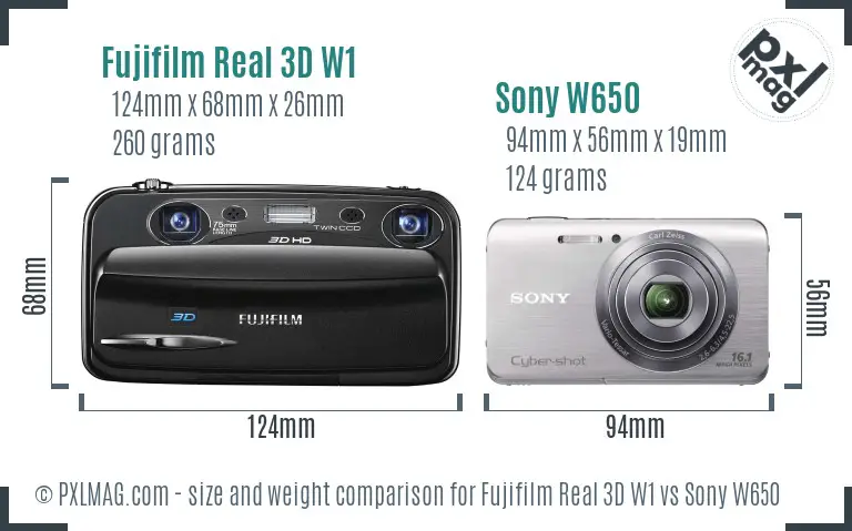 Fujifilm Real 3D W1 vs Sony W650 size comparison
