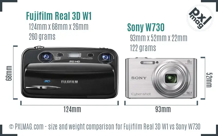 Fujifilm Real 3D W1 vs Sony W730 size comparison