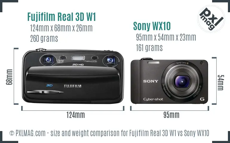 Fujifilm Real 3D W1 vs Sony WX10 size comparison