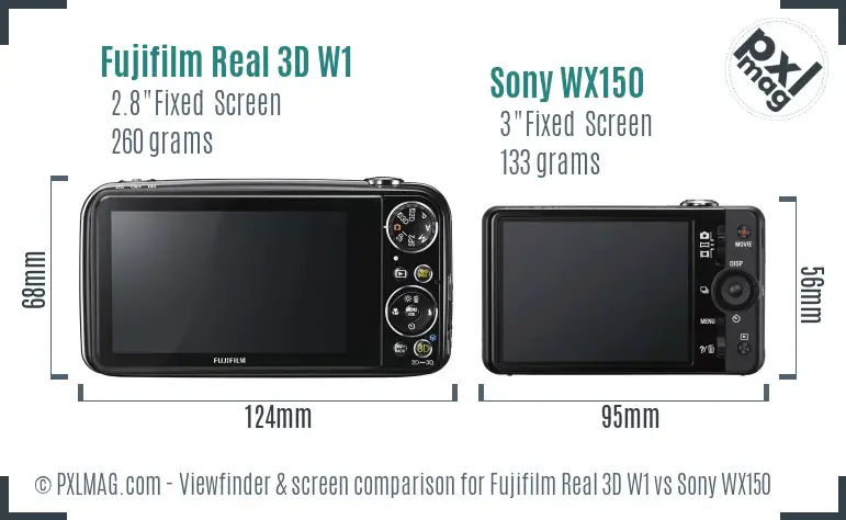 Fujifilm Real 3D W1 vs Sony WX150 Screen and Viewfinder comparison