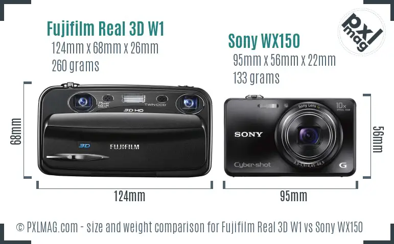 Fujifilm Real 3D W1 vs Sony WX150 size comparison