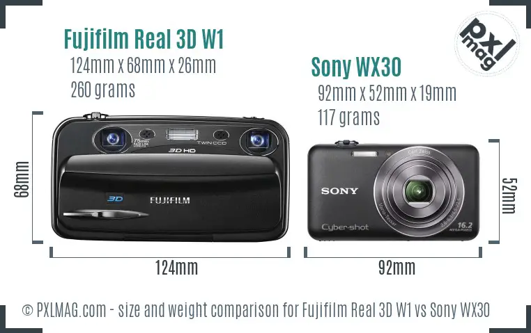 Fujifilm Real 3D W1 vs Sony WX30 size comparison