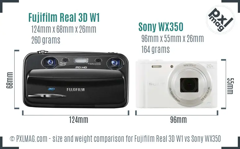 Fujifilm Real 3D W1 vs Sony WX350 size comparison