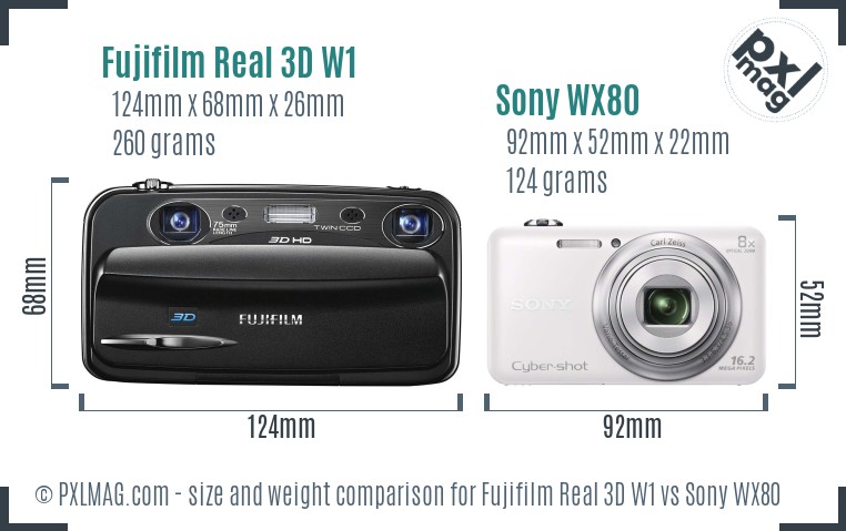 Fujifilm Real 3D W1 vs Sony WX80 size comparison
