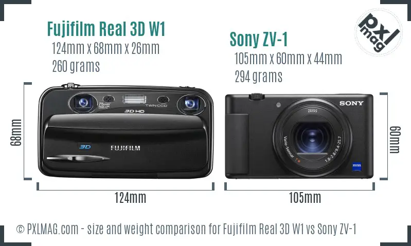 Fujifilm Real 3D W1 vs Sony ZV-1 size comparison Fujifilm Real 3D W1 vs Sony ZV-1 size comparison
