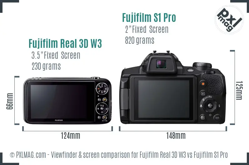 Fujifilm Real 3D W3 vs Fujifilm S1 Pro Screen and Viewfinder comparison