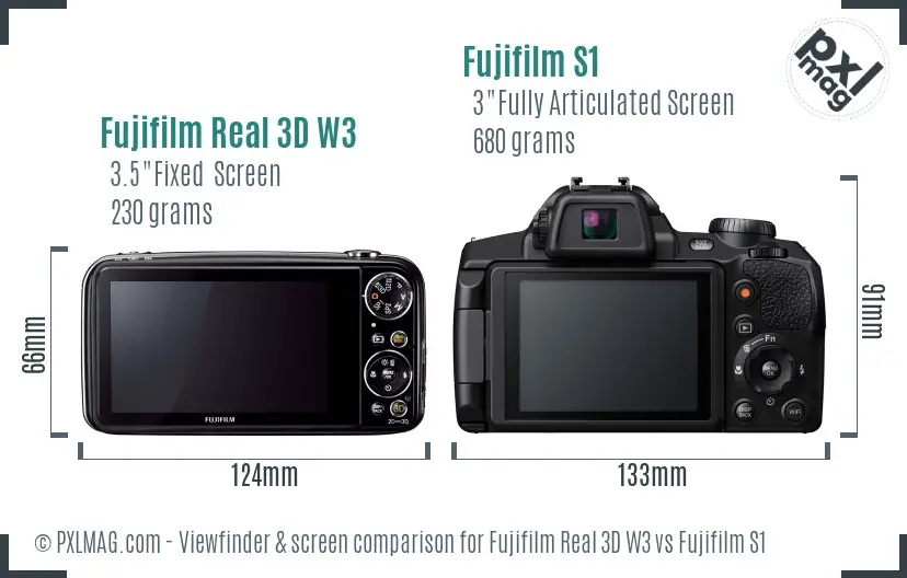 Fujifilm Real 3D W3 vs Fujifilm S1 Screen and Viewfinder comparison