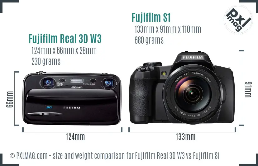 Fujifilm Real 3D W3 vs Fujifilm S1 size comparison