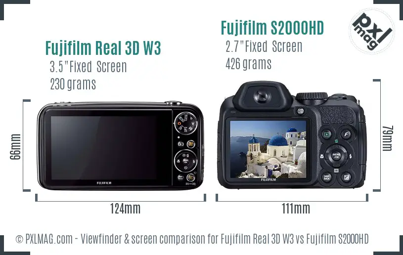 Fujifilm Real 3D W3 vs Fujifilm S2000HD Screen and Viewfinder comparison