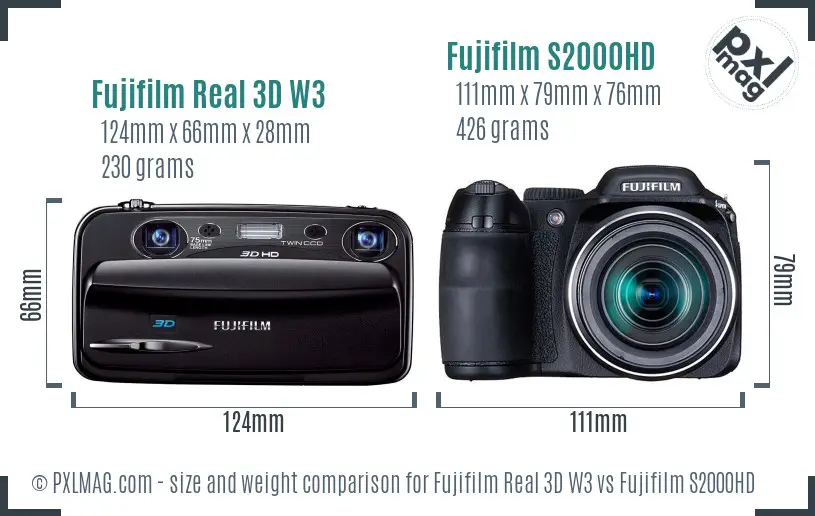 Fujifilm Real 3D W3 vs Fujifilm S2000HD size comparison