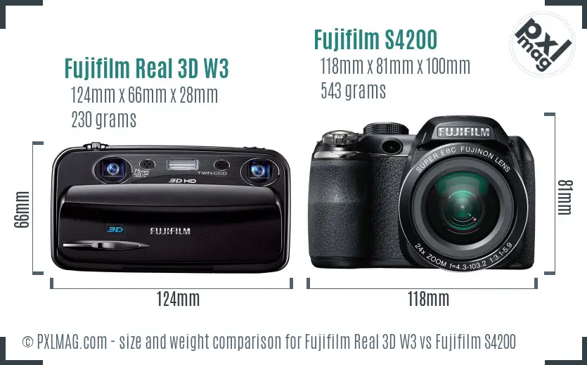 Fujifilm Real 3D W3 vs Fujifilm S4200 size comparison