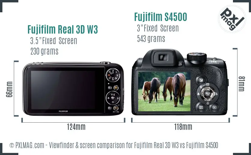 Fujifilm Real 3D W3 vs Fujifilm S4500 Screen and Viewfinder comparison